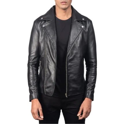 Noah Black Leather Biker Jacket Front