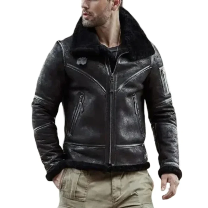 Aviator Winter Coat Fur Bomber Leather Jacket