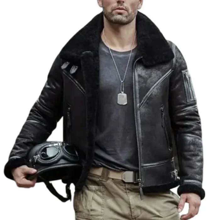 Aviator Winter Coat Fur Bomber Leather Jacket